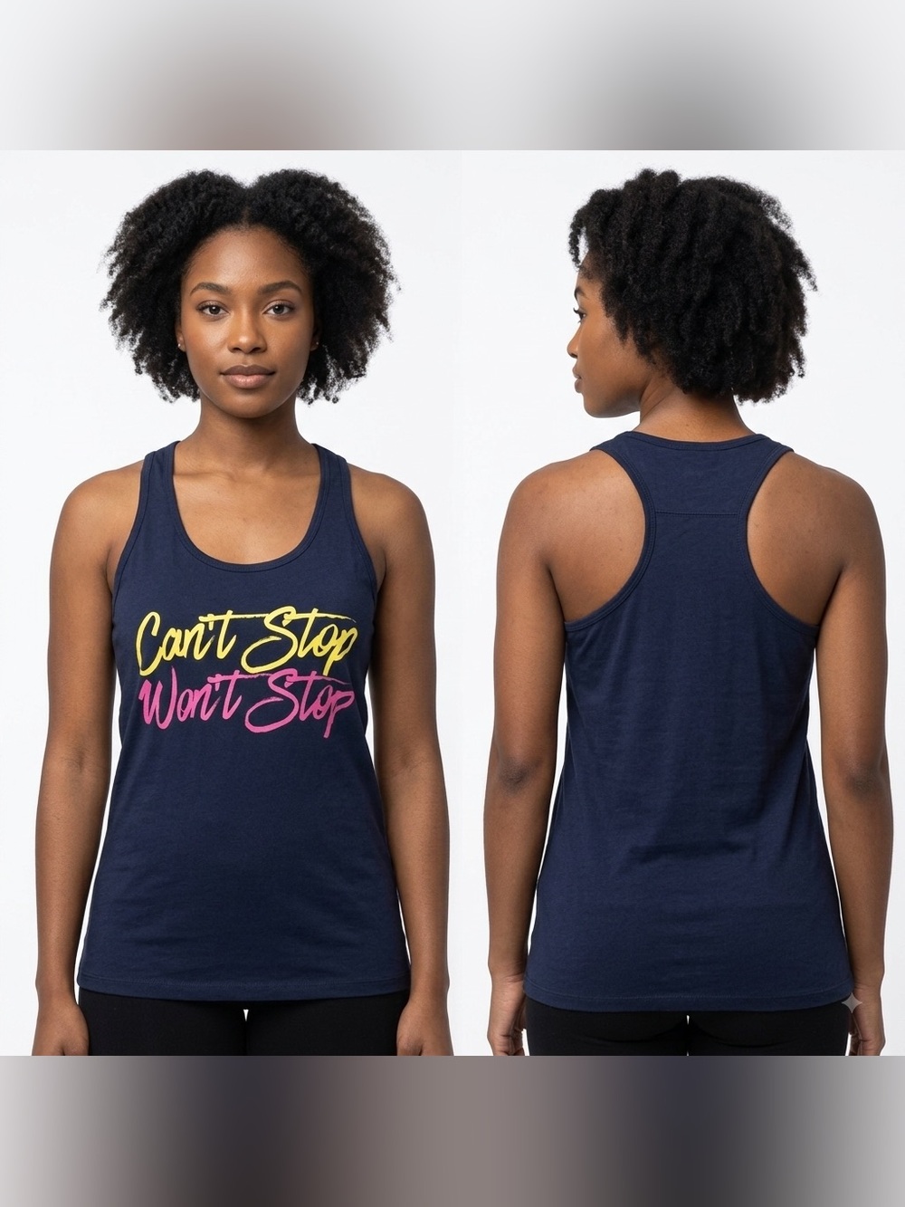 Izzy & Liv Navy Blue "Can't Stop Won't Stop" Racerback Tank Top M/L